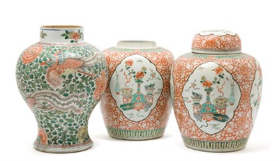 Lot 2116 - Pair of Famille Verte Glazed Porcelain Jars...
