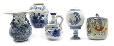 Lot 2174 - Group of Five Japanese Blue and White Glazed...