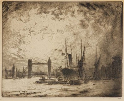 Lot 409 - Joseph Pennell THE TOWER BRIDGE, EVENING...