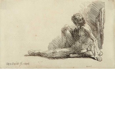 Lot 456 - Rembrandt van Rijn NUDE MAN SEATED ON THE...
