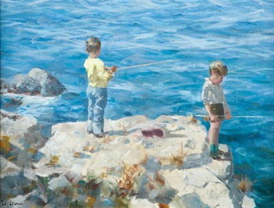Lot 77 - James Le Jeune British, 1910-1983 Boys Fishing...
