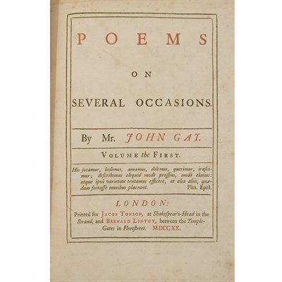 Lot 99 - GAY, JOHN Poems on Several Occasions. London:...