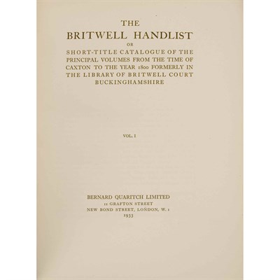 Lot 44 - [BIBLIOGRAPHY] The Britwell Handlist; or Short-...