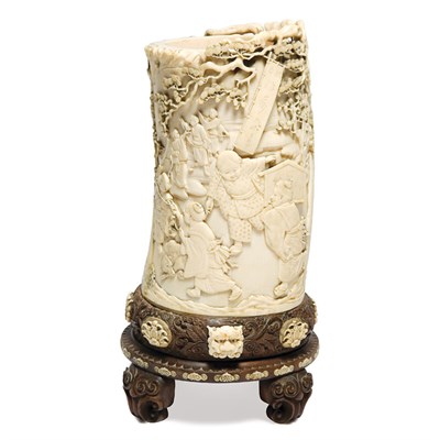 Lot 11 - Japanese Ivory Brush Pot Meiji Period, 19th...