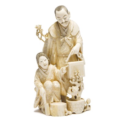 Lot 17 - Japanese Ivory Okimono of a Male and Female...
