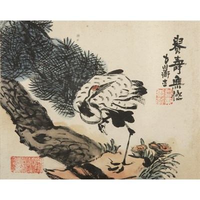 Lot 204 - Zhen Yanglong 20th Century Deer and Crane: Two...
