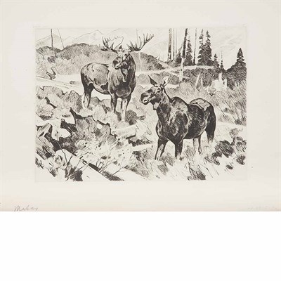 Lot 465 - Carl Rungius (1869-1959) THE STRANGER; YOUNG...