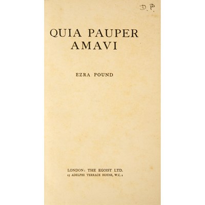 Lot 211 - [POUND, EZRA] Quia Pauper Amavi. London: The...