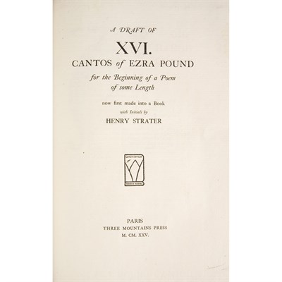 Lot 206 - POUND, EZRA A Draft of XVI Cantos. Paris:...