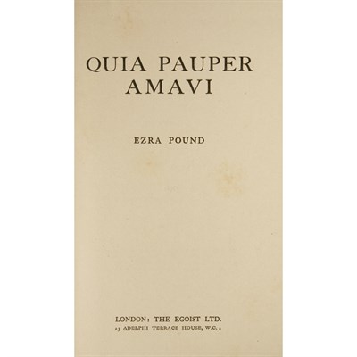 Lot 212 - [POUND, EZRA] Quia Pauper Amavi. London: The...