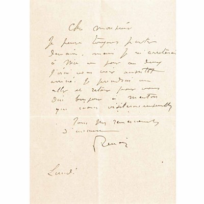 Lot 129 - RENOIR, PIERRE AUGUSTE Autograph letter signed...