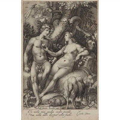 Lot 466 - Jan Saenredam (1565-1607) EVE GIVING ADAM THE...