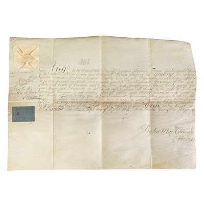 Lot 143 - ANNE, QUEEN OF ENGLAND (1665-1774) Document...