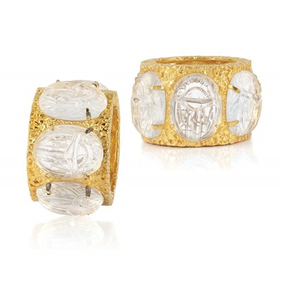 Lot 1194 - Two Wide Scarab Bangle Bracelets, Kenneth Jay Lane