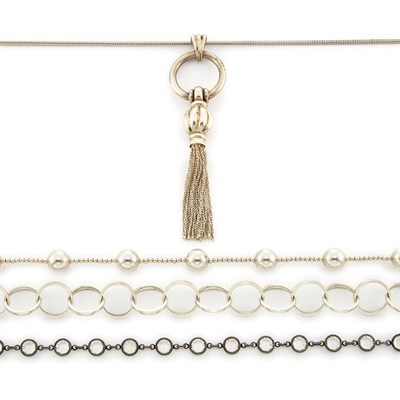 Lot 1154 - Group of Five Assorted Sterling Silver and Metal Necklaces