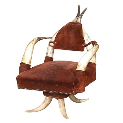 Lot 1118 - German Style Horn Chair The suede upholstered...