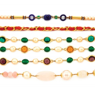 Lot 1171 - Group of Assorted Gold-Tone Glass and Metal Necklaces