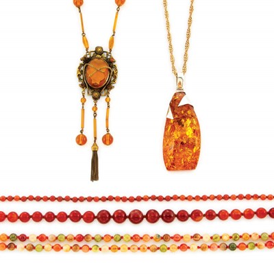 Lot 1178 - Group of Assorted Amber, Sterling Silver, Plastic and Glass Bead Necklaces