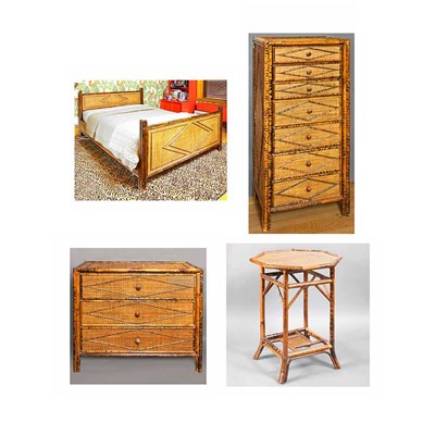Lot 1135 - Suite of Faux Bamboo and Caned Bedroom...