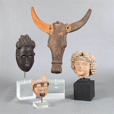 Lot 1108 - Group of Four Painted Heads; Together with a...