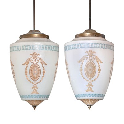 Lot 1208 - Pair of Transfer Printed Frosted Glass...