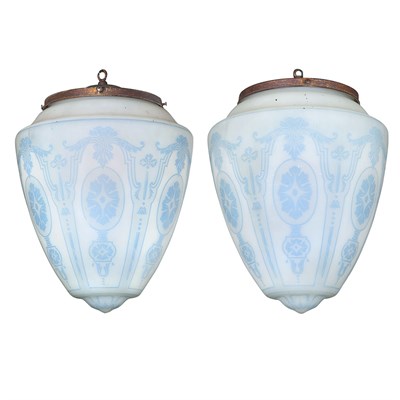 Lot 1202 - Pair of Transfer Printed Frosted Glass...