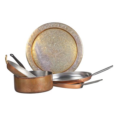 Lot 1233 - Group of Four Copper Cooking Pots and Pans;...
