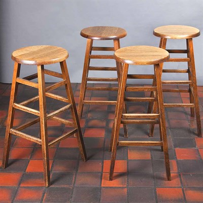 Lot 1198 - Set of Four Oak Bar Stools
