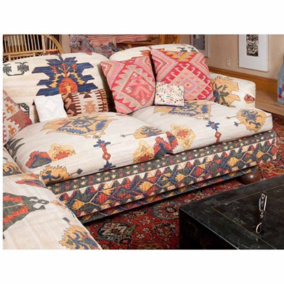 Lot 1080 - Kilim Print Upholstered Loveseat Length 62...