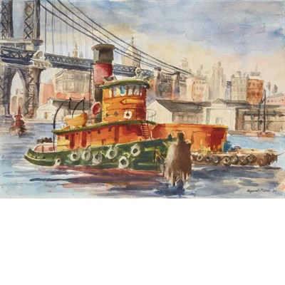 Lot 92 - Reginald Marsh American, 1898-1954 Tugboat on...
