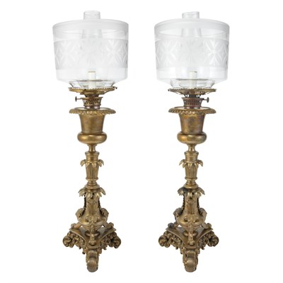 Lot 235 - Pair of Gilt-Brass Fluid Lamps Second quarter...