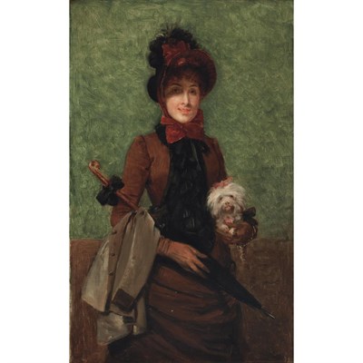 Lot 22 - Vaclav Brozik Czech, 1851-1901 Woman and Dog...