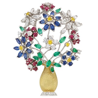 Lot 271 - Gold, Platinum, Diamond and Gem-Set Bouquet Brooch, Yard