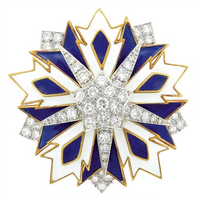 Lot 60 - Gold, Platinum, Diamond and Enamel Clip-Brooch