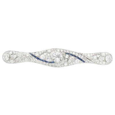 Lot 316 - Platinum, Diamond and Simulated Sapphire Bar Pin