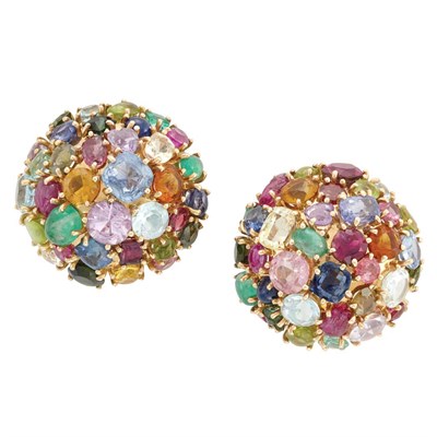 Lot 145 - Pair of Gold and Gem-Set Bombe Earclips