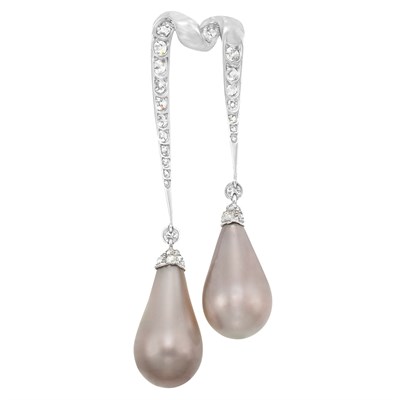 Lot 422 - Rare and Exceptional Platinum, Silver, Diamond and Natural Pearl Pendant