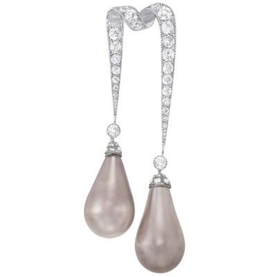Lot 422 - Rare and Exceptional Platinum, Silver, Diamond and Natural Pearl Pendant