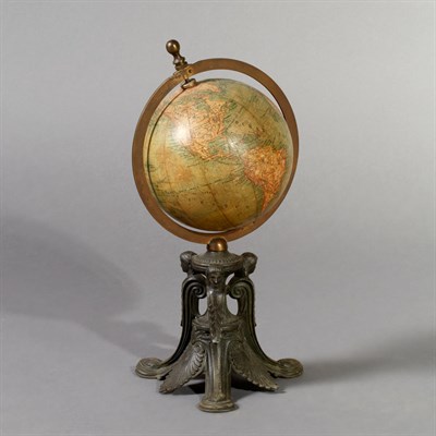 Lot 101 - French Six-Inch Terrestrial Globe on Patinated-...