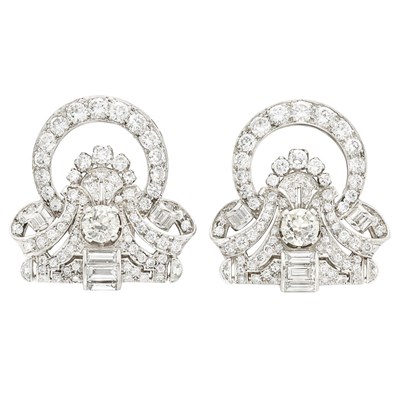 Lot 137 - Pair of Platinum and Diamond Clips