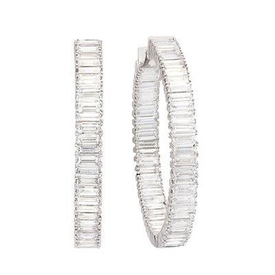 Lot 250 - Pair of White Gold and Diamond Hoop Earrings