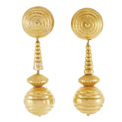 Lot 43 - Pair of Gold Pendant-Earclips, Ilias Lalaounis
