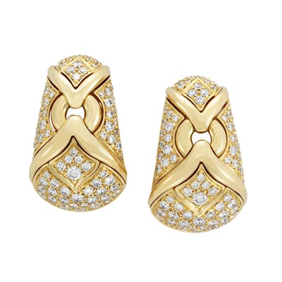 Lot 354 - Pair of Gold and Diamond Earclips, Bulgari